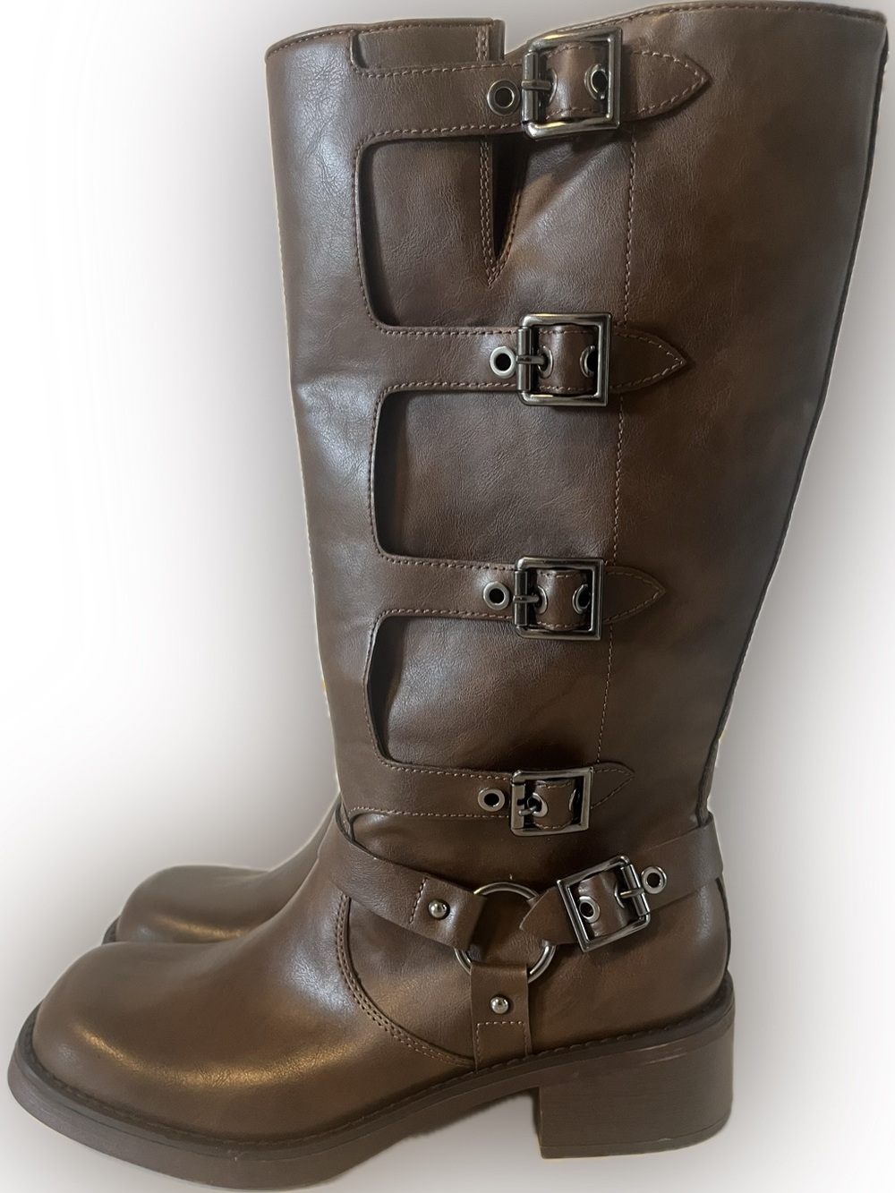 Wild Fable Dark Brown Rebel Moto Boots Multi Buckle Goth Size 10 NWT